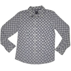 Talbots Patterned Button Up Shirt Collared Blouse Ogee Quatrefoil Mosaic Print